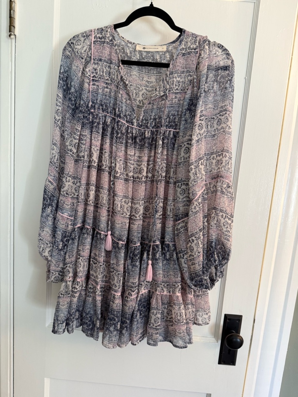 The Impeccable Pig Pink and Blue Printed Mini Dress